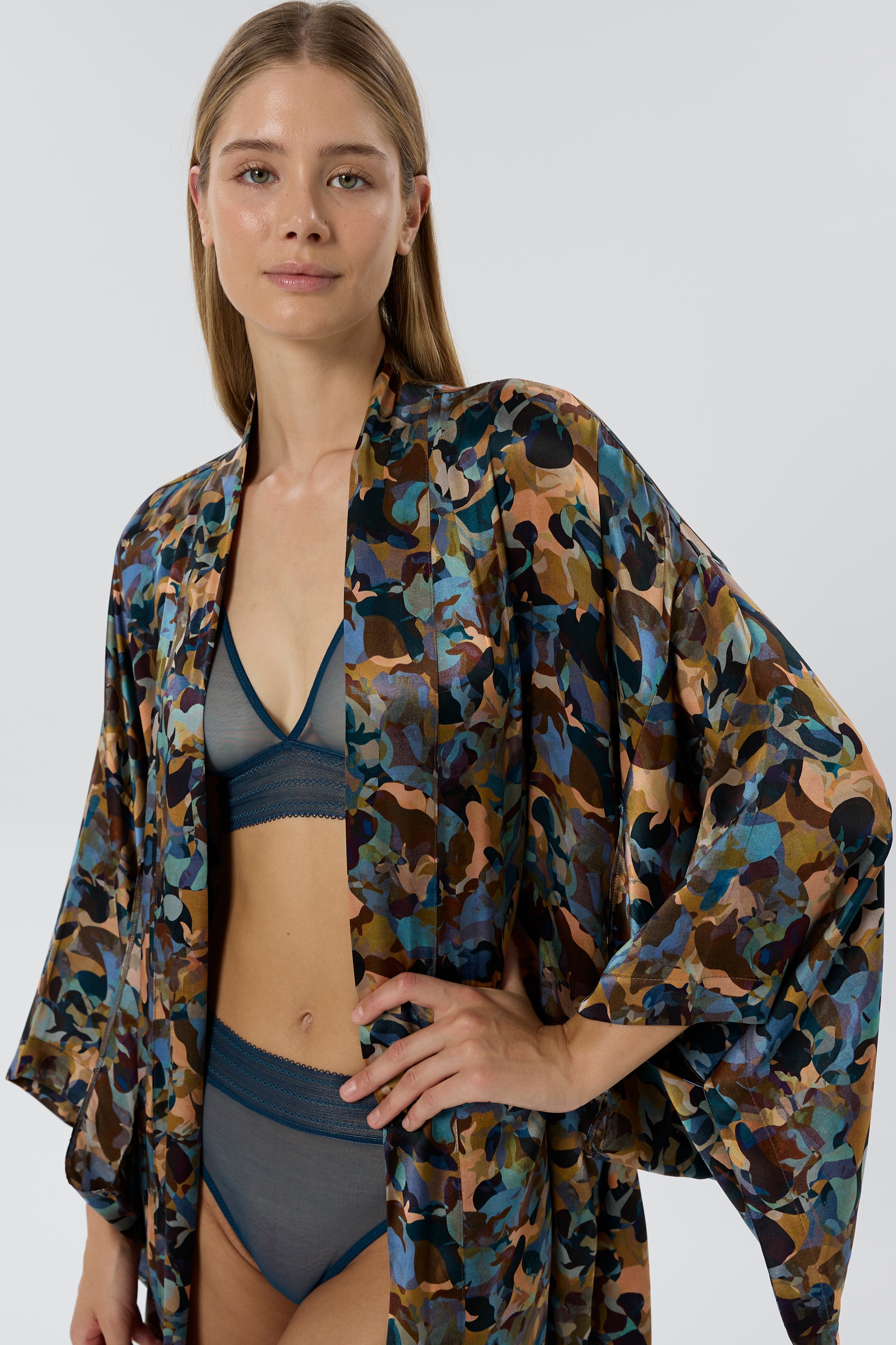 Ebru Silk Robe/Kimono | Multi