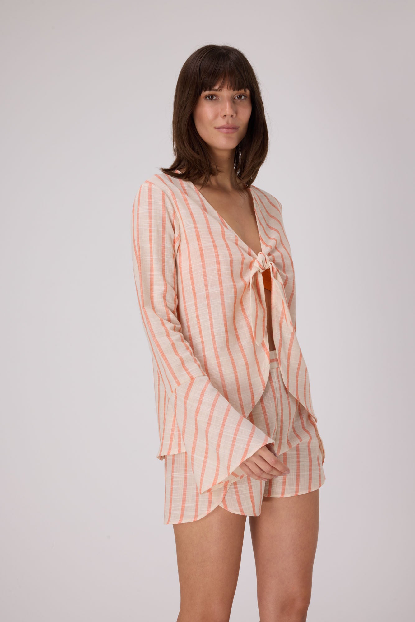 Horizon Tie Front Shirt Top | Persimmon