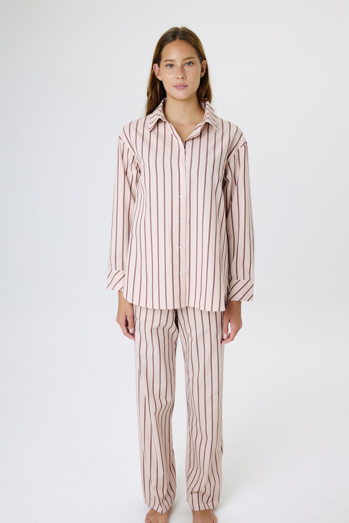 Weekend Striped PJ Set | Soft Pink & Brown