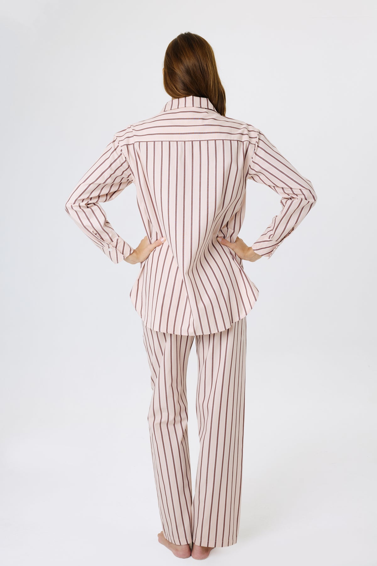 Weekend Striped PJ Set | Soft Pink & Brown