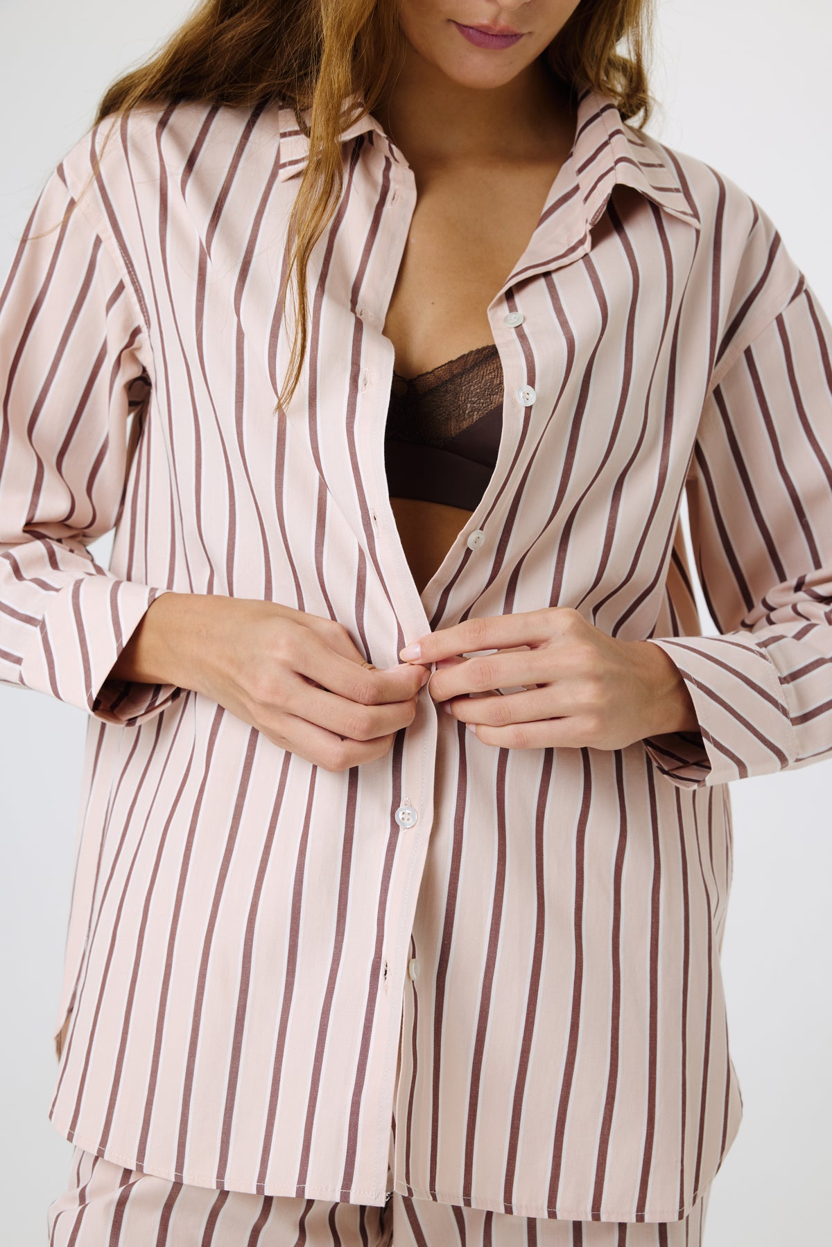 Weekend Striped PJ Set | Soft Pink & Brown