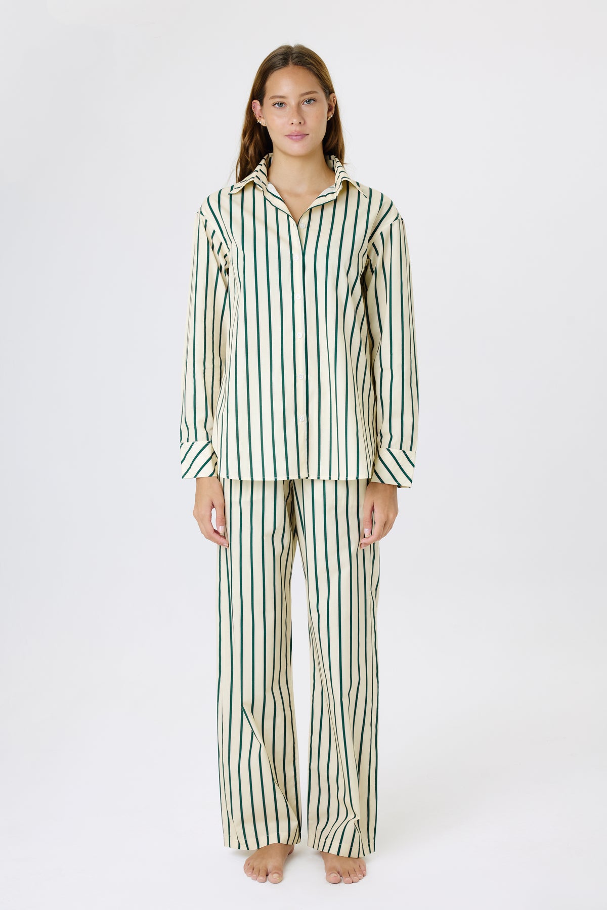 Weekend Striped PJ Set | Butter Milk & Emerald