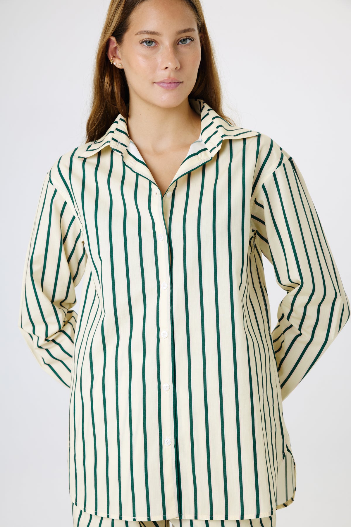 Weekend Striped PJ Set | Butter Milk & Emerald
