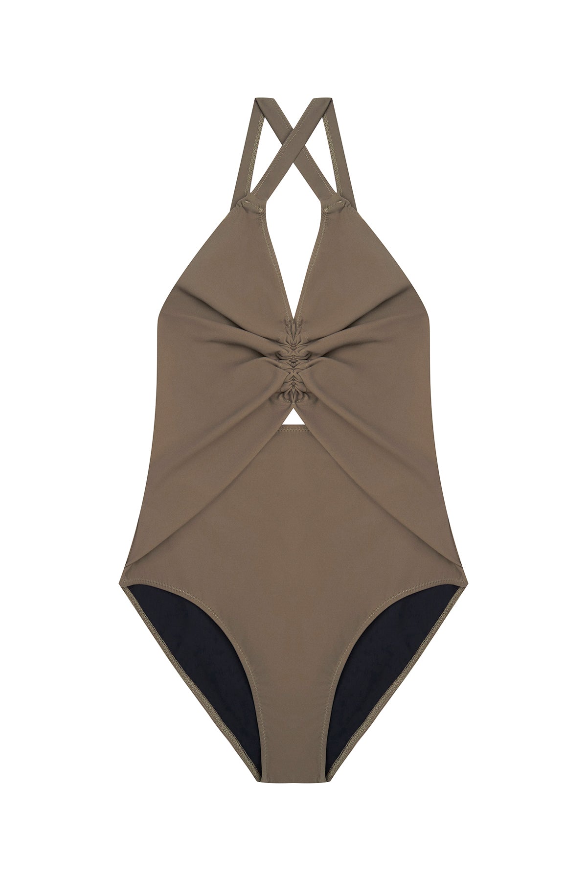 Olivia Ruched One Piece Cut Out Suit | Khaki
