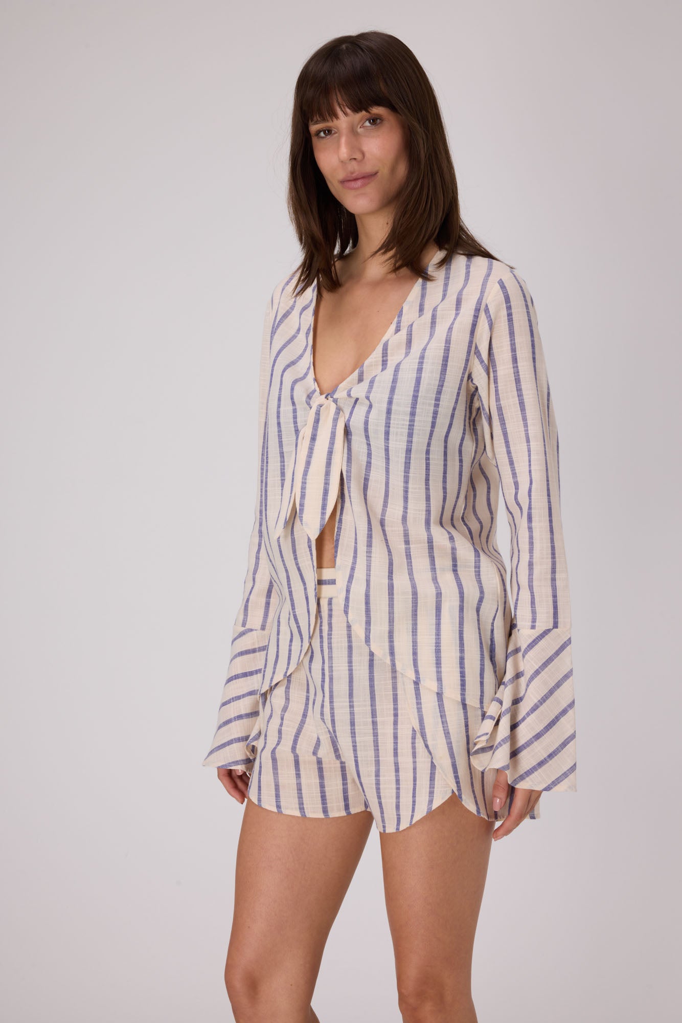 Horizon Tie Front Shirt Top | Iris