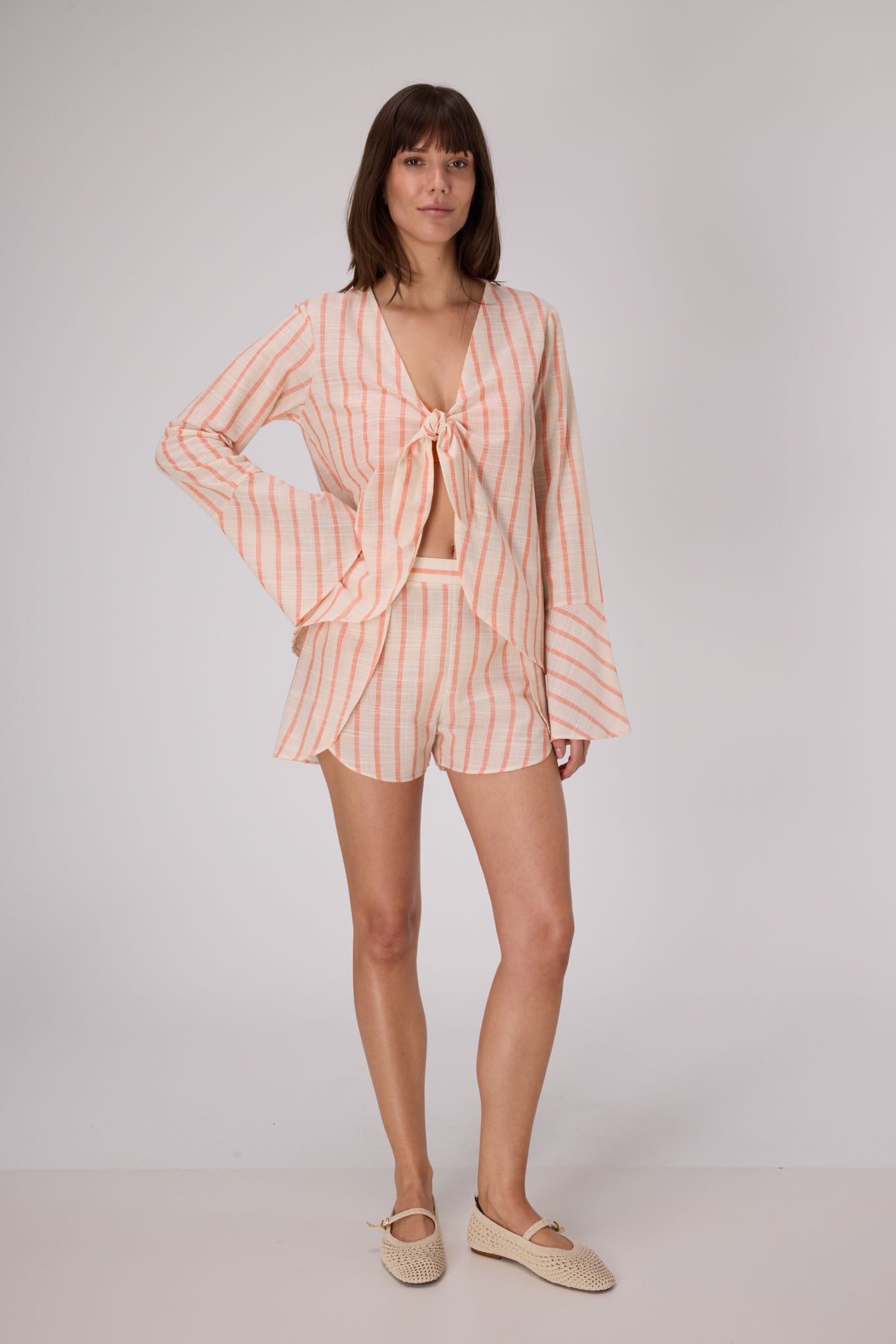 Horizon Tie Front Shirt Top | Persimmon