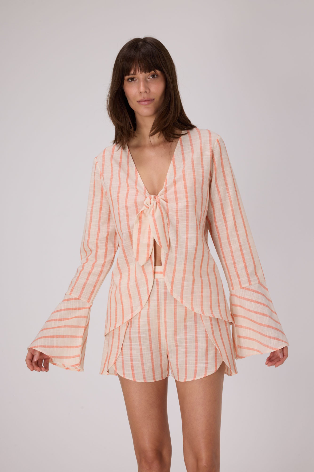 Horizon Tie Front Shirt Top | Persimmon