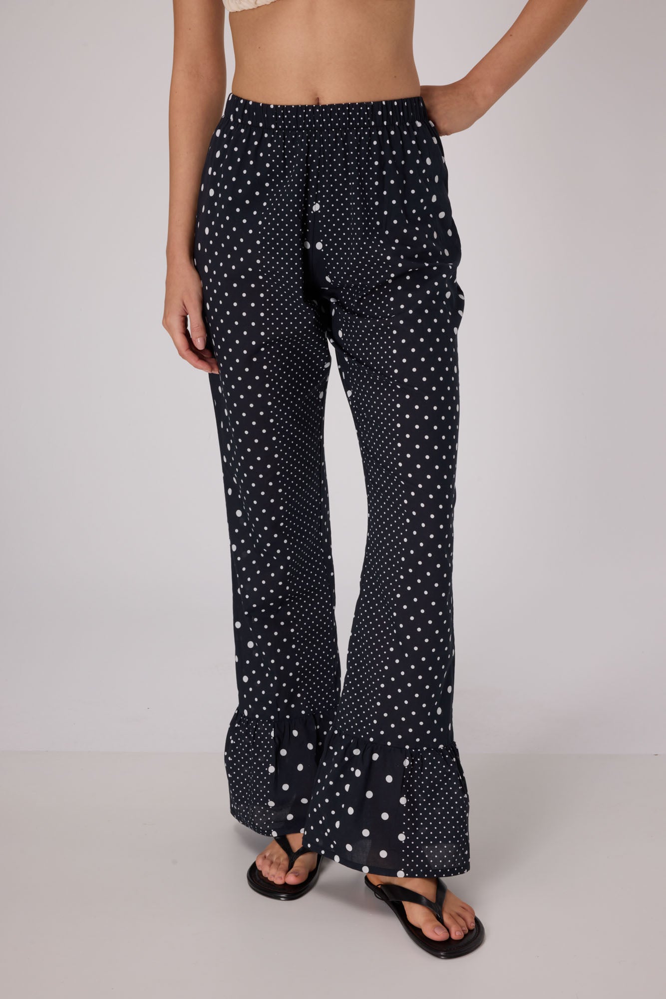Polka Dot Cotton Pants  | Black