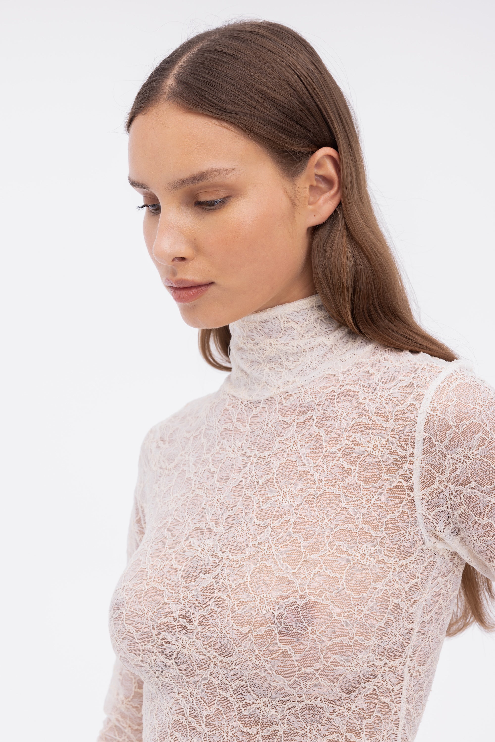 Marie Mock Neck Long Sleeve Top | Ecru