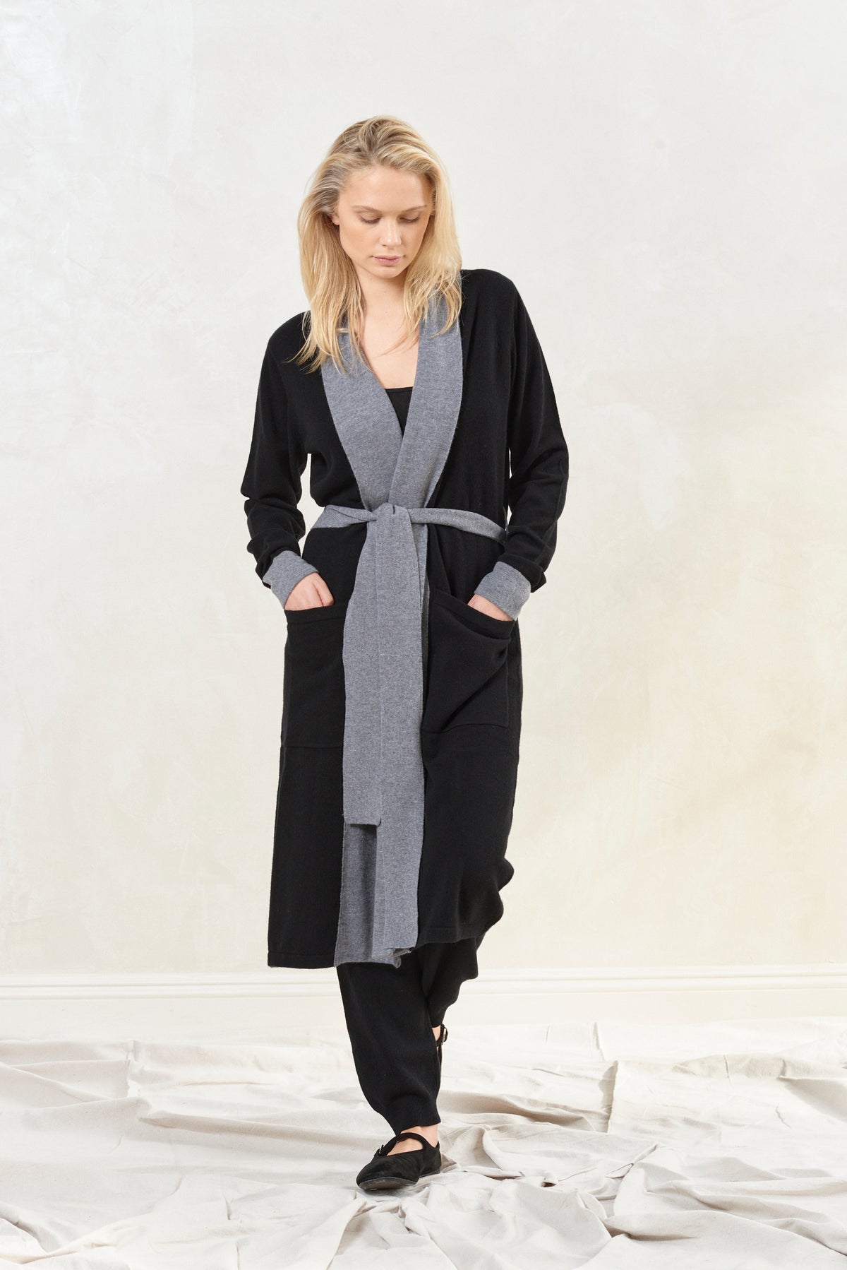 Cashmere Robe | Black/Grey