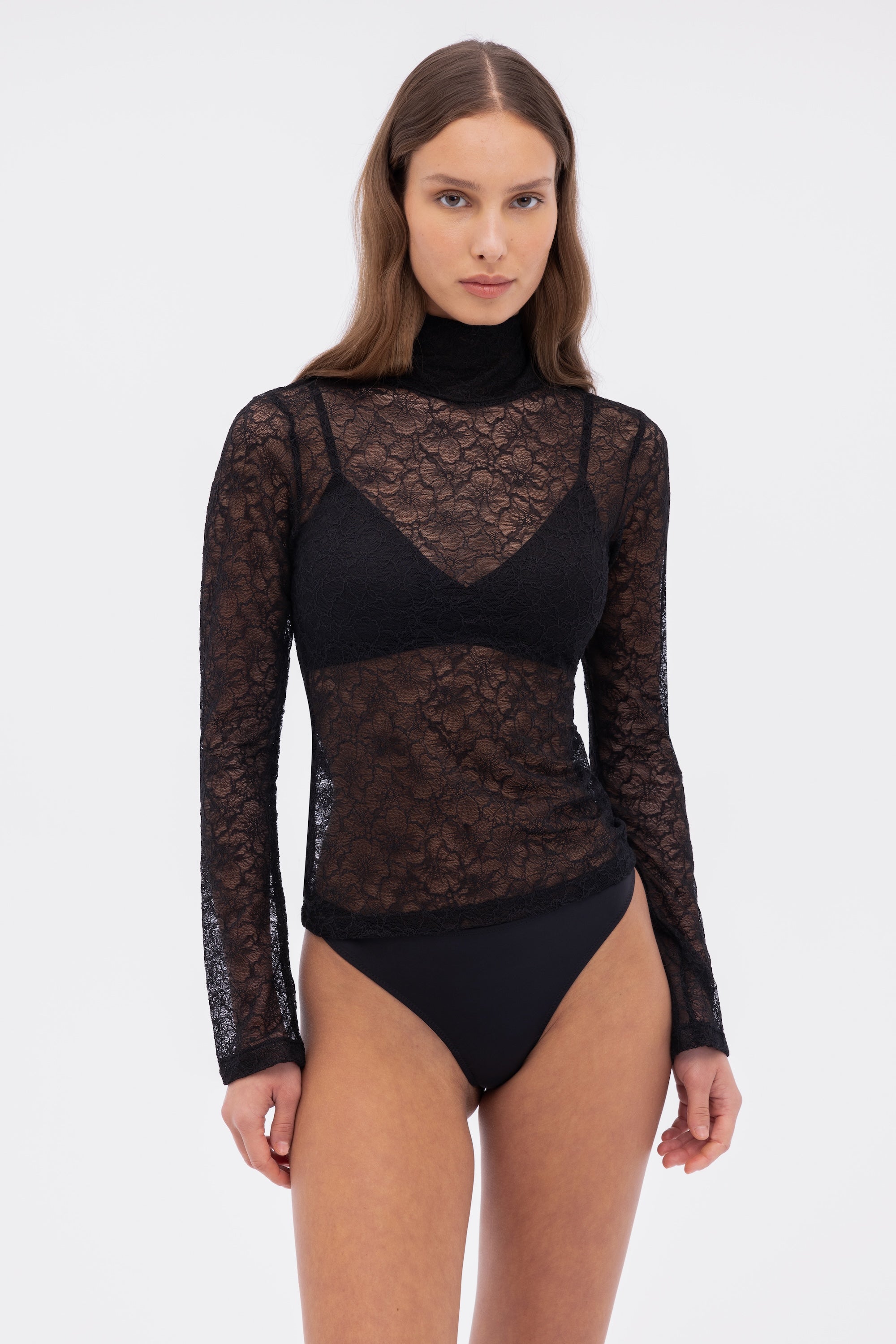 Marie Mock Neck Long Sleeve Top | Black