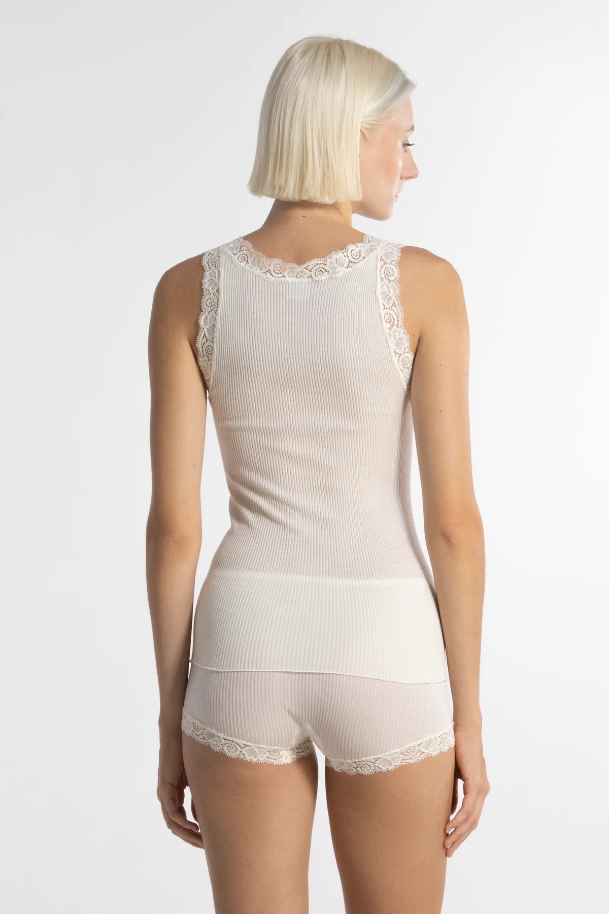 Oscalito Tank Top Silk Wool Rib w/ Leavers | Ivory
