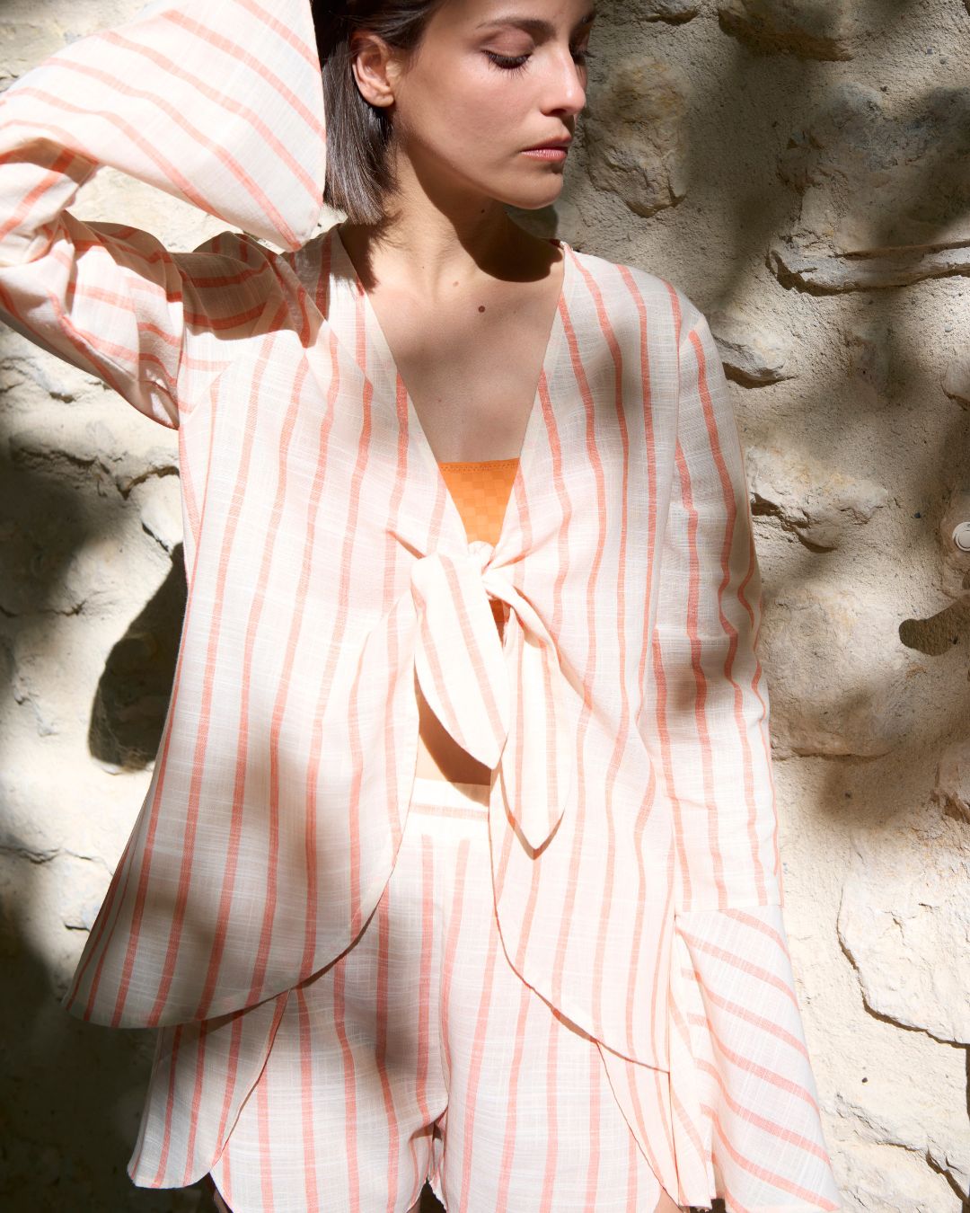 Horizon Tie Front Shirt Top | Persimmon