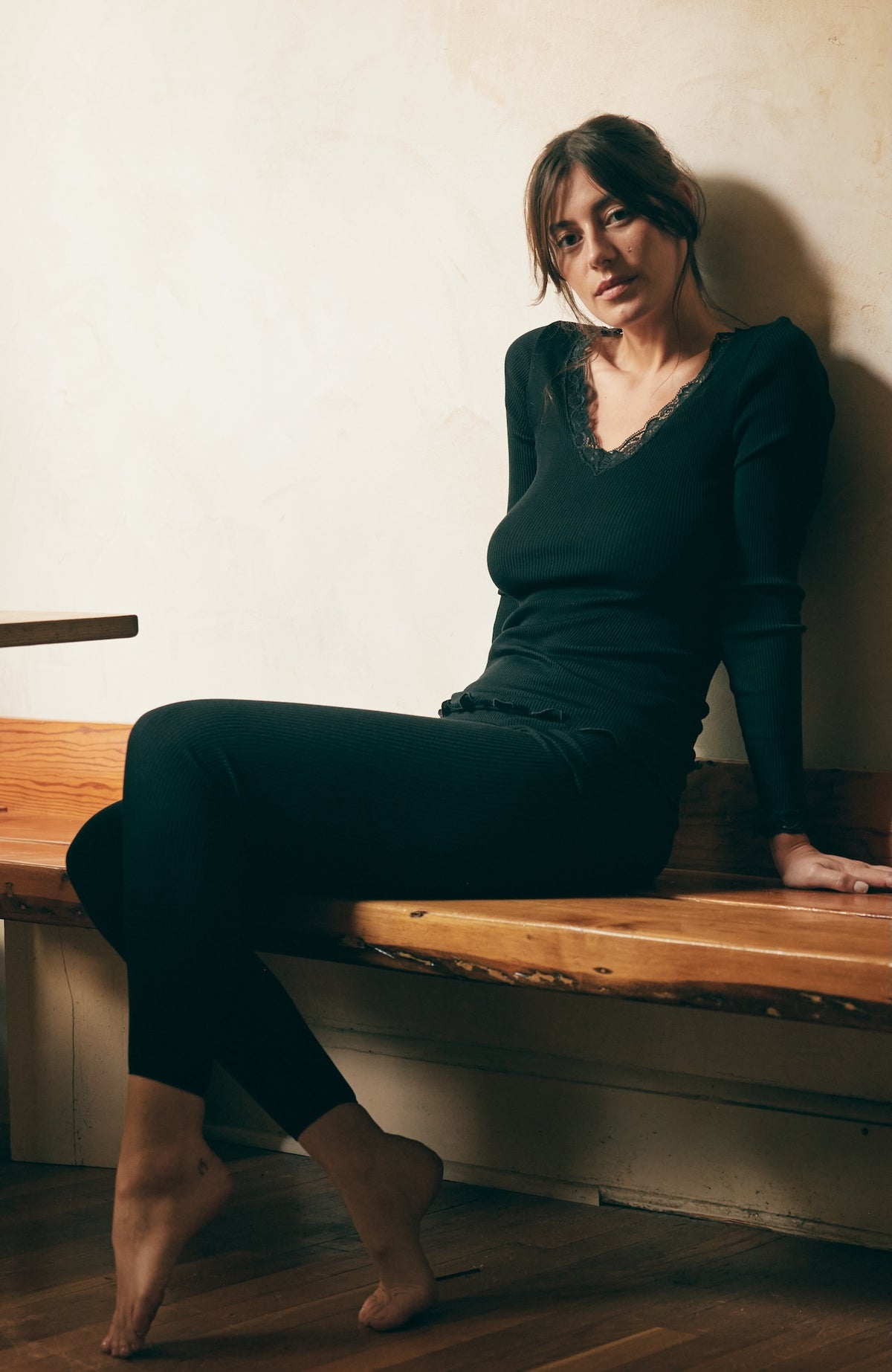 Oscalito Wool and Silk Ribbed Leggings | Black