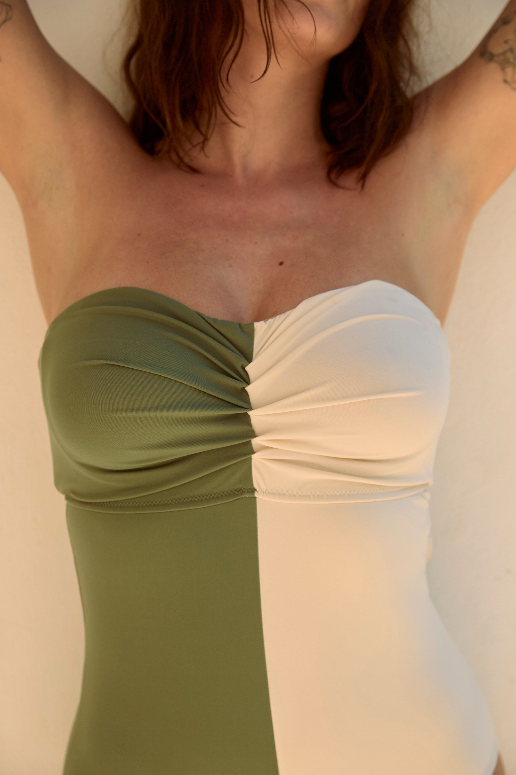 Paros Strapless Underwire One Piece Suit | Olive/Cream