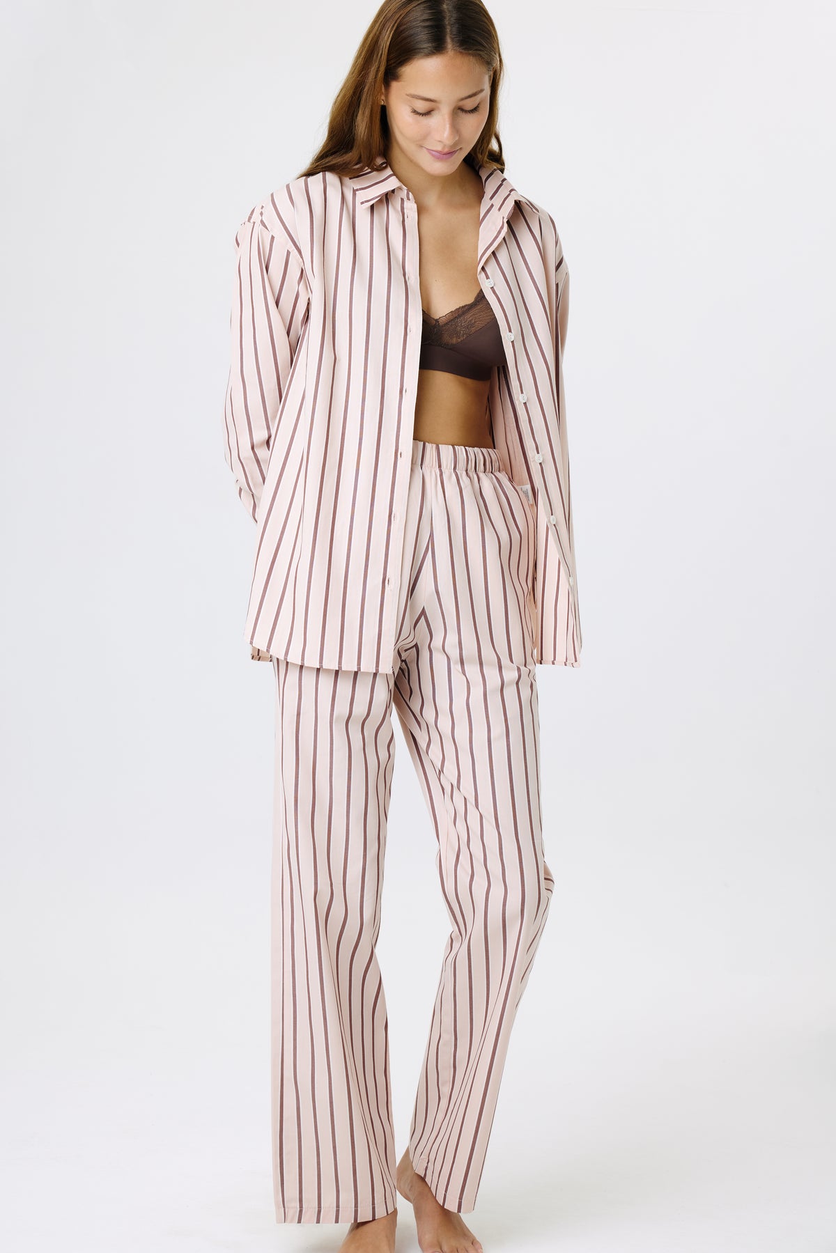 Weekend Striped PJ Set | Soft Pink & Brown